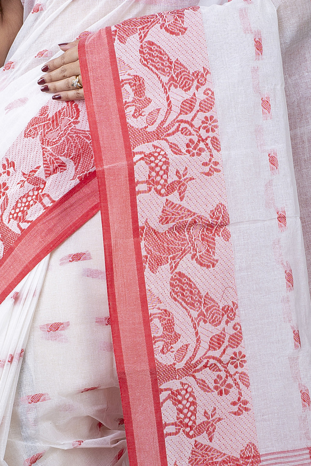 White Pure Cotton ParSakuntala Tant Saree (535)